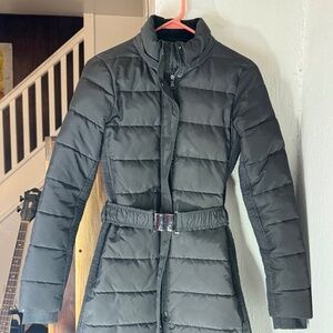 Form Fitting Long Puffer Trench Coat
